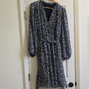 MSK Navy and White Long Sleeve Dress